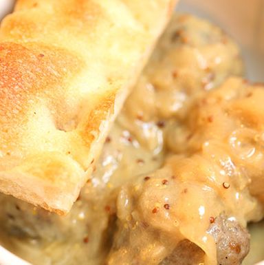 Bratwurst Balls with a Beer Mustard Sauce