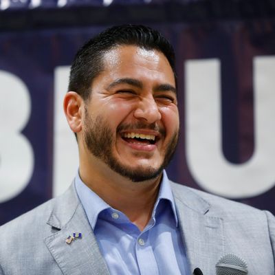 Michigan Democratic gubernatorial candidate Abdul El-Sayed smiles at a campaign stop in Detroit, Saturday, July 28, 2018. (AP Photo/Paul Sancya)