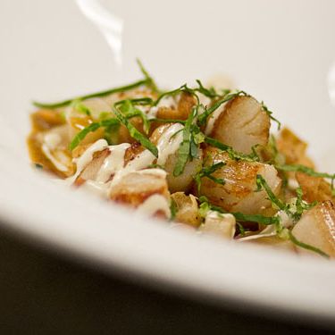 Seared Nantucket Bay scallops with bok choy, salsify, goat XO sauce, and a goat liver aïoli (beer pairing: Cellar Door from Stillwater Artisanal Ales)