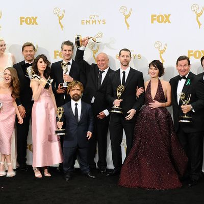 The cast of Game of Thrones at the 67th annual Emmy Awards. Photo: Jason LaVeris/FilmMagic