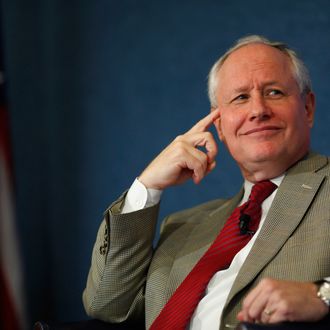 The Weekly Standard Editor William Kristol (L) leads a discussion on PayPal co-founder and former CEO Peter Thiel's National Review article, 