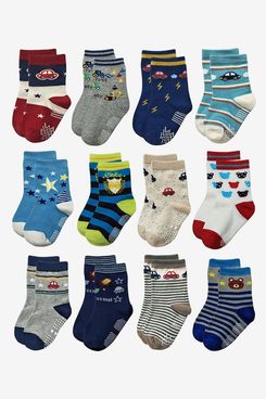 Rative Non-Skid Crew Socks for Babies, Toddlers, and Boys (Pack of 12)