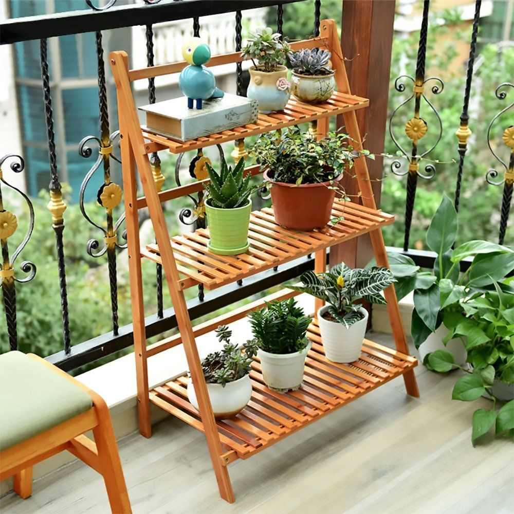 3 Tier Herb Plant Stand Bamboo Pot Flower Display Garden Home Shelf Outdoor Rack 