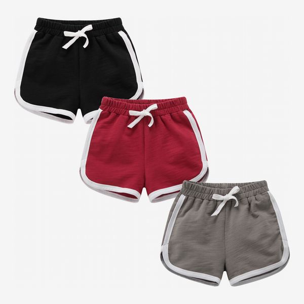 Girls & Boys 3-Pack Running Athletic Cotton Shorts (Red, Gray, Black)