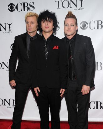 (L-R) Musicians Mike Dirnt, Billy Joe Armstrong and Tre Cool of Green Day