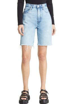 Frame High Waist Denim Bermuda Shorts