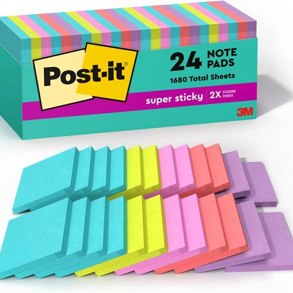 Post-its Super Sticky Notes, 24 Note Pads