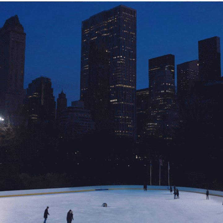 Central Park: Wollman Rink. Toby proposes at Wollman Rink in an early-aughts flashback, forcing the production to remove Ukraine blue-and-gold illumination from the tops of buildings in the nighttime shot.