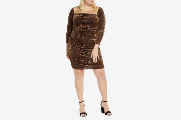 Leith Long Sleeve Ruched Velour Minidress