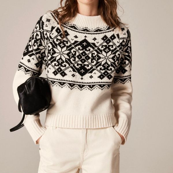 J.Crew Fair Isle Snowflake Mockneck Sweater in Vintage Wool