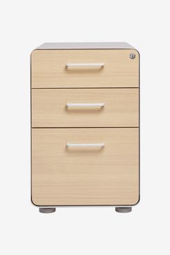 Poppin 3-Drawer Stow Locking Filing Cabinet White/Birch