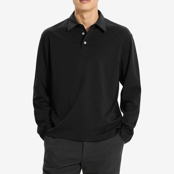Theory City Relaxed Long Sleeve Cotton Polo