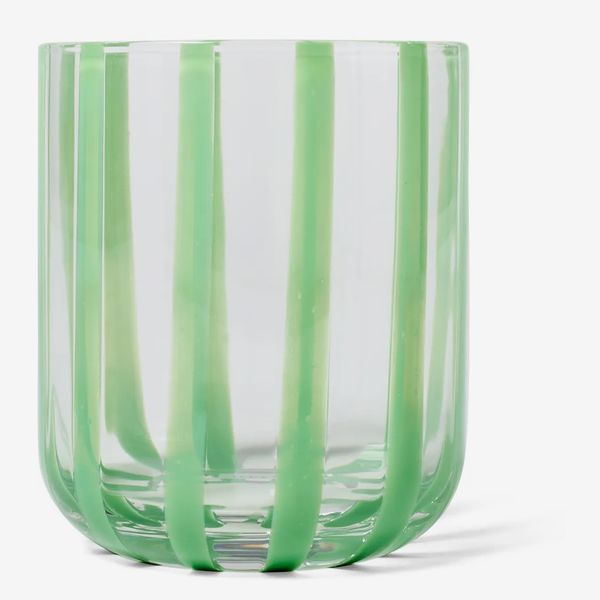 Sur La Table Green Stripe Tumbler Glass