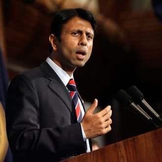WASHINGTON - MAY 02: Louisana Governor Bobby Jindal addresses the National Press Club May 2, 2008 in Washington, DC. Political observers have been speculating about Jindal, the first Indian-American elected governor of Louisana, being a possible vice presidential running mate for GOP candidate Sen. John McCain (R-AZ). Jindal lead McCain on a tour of about a dozen blocks of the Lower Ninth Ward during a campaign stop in New Orleans last week. (Photo by Chip Somodevilla/Getty Images)