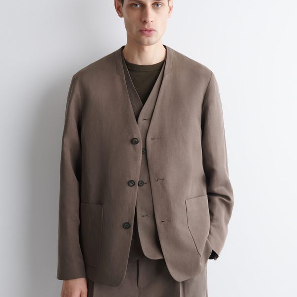 COS Collarless Linen-Blend Blazer