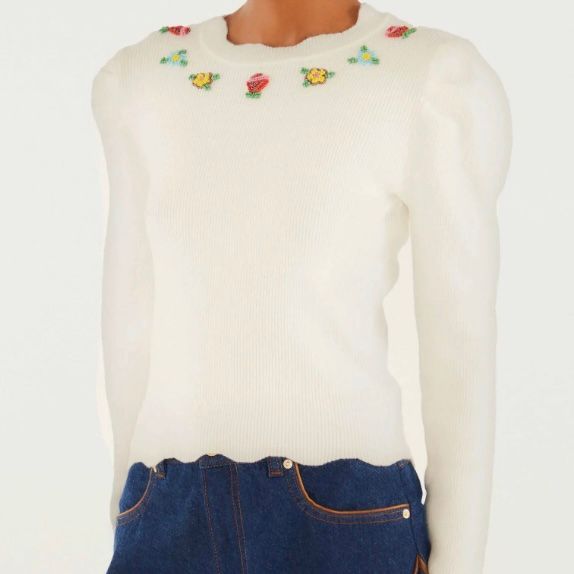 Farm Rio Flower Embroidered Sweater