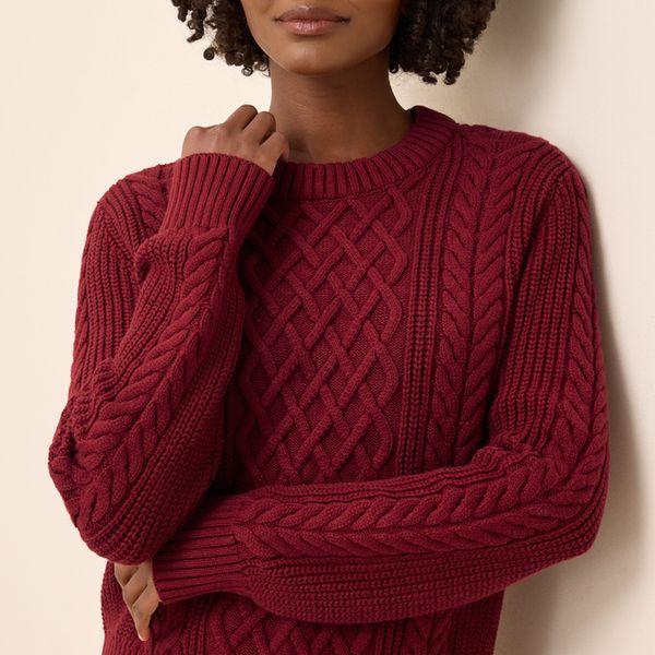 Pact Organic Luxe Knit Cable Crew Sweater