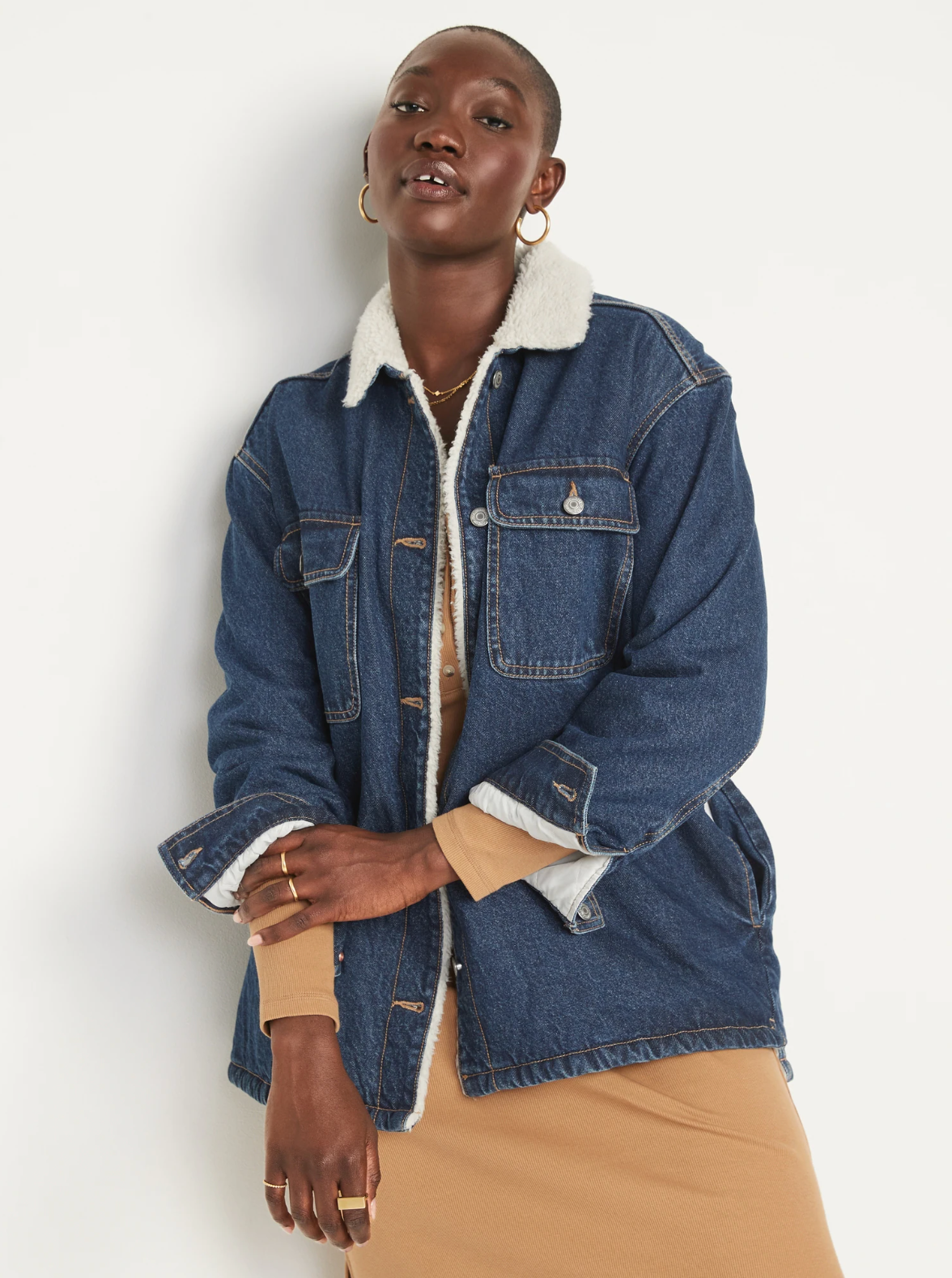 Sherpa-Lined Non-Stretch Jean Utility Shacket