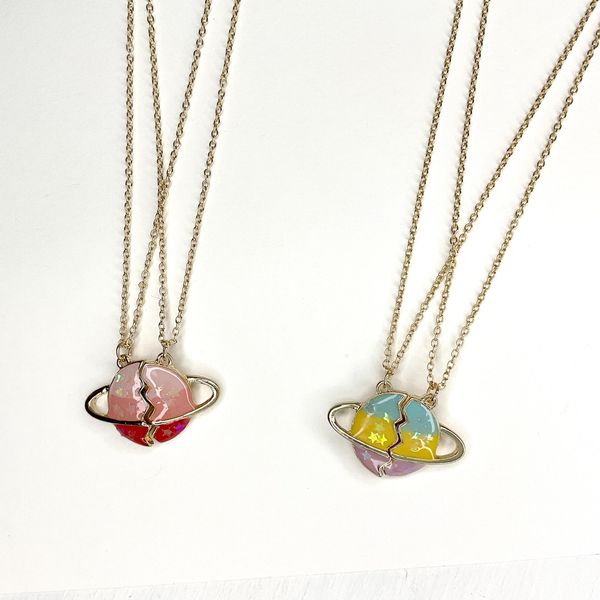 Enamel Split Planet Best Friends Necklace Set