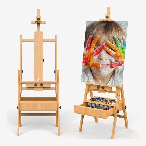 Large Wood H-Frame Art Easel with Storage Drawer