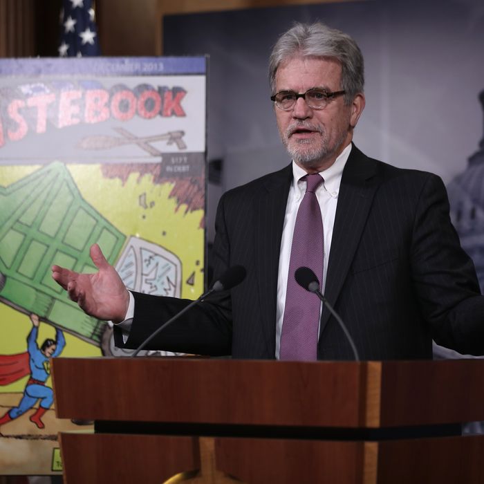 WASHINGTON, DC - DECEMBER 17: U.S. Sen. Tom Coburn (R-OK) speaks during a news conference December 17, 2013 on Capitol Hill in Washington, DC. Sen. Coburn held the news conference to release