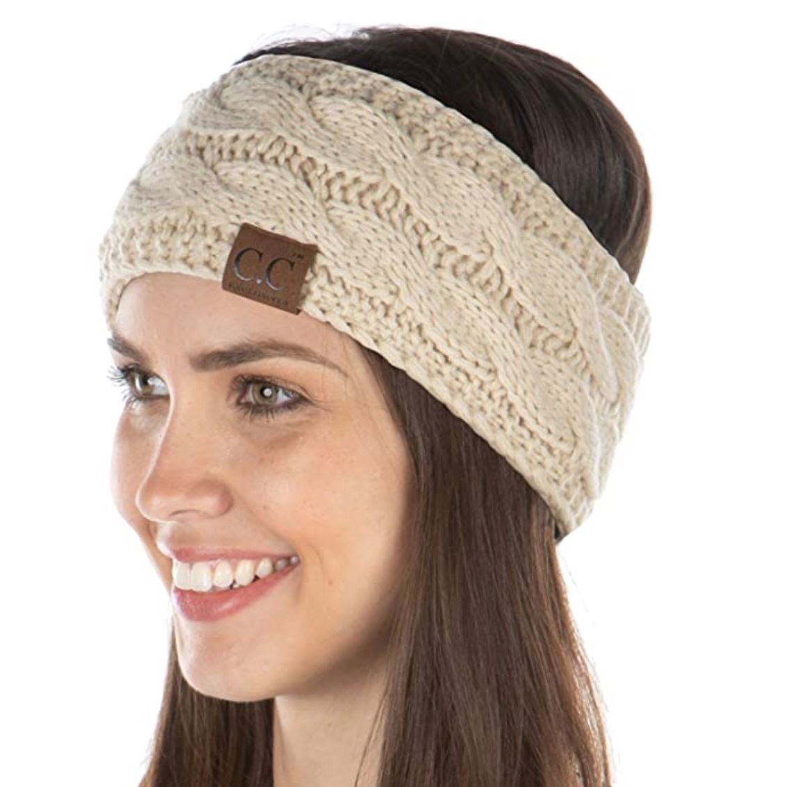 Winter Ear Warmer Headbands for Women Soft Stretch Fuzzy Cable Knit Head Wrap Fleece Lined Hair Accessories Sport Hairband 