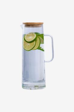 Hjn Glass Water Pitcher with Wood Lid
