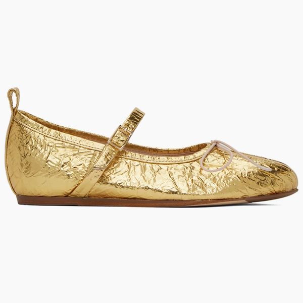 Simone Rocha Gold Pleated Ballerina Flats