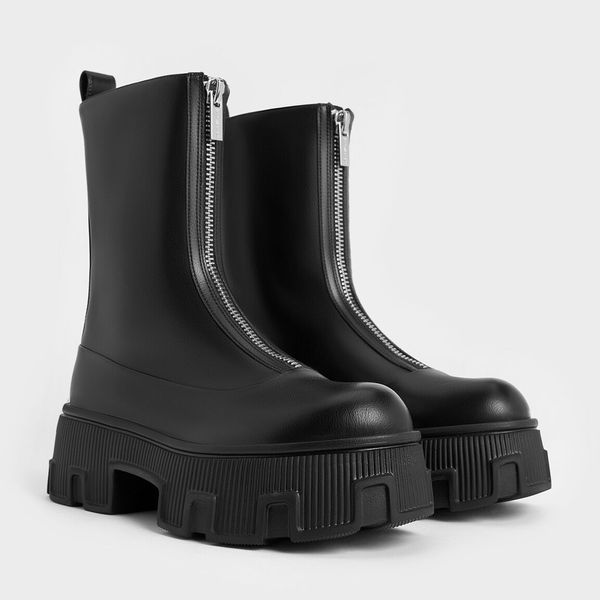 Charles & Keith Zip-Up Platform Calf Boots