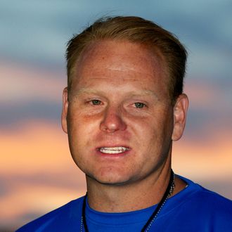 Nik Wallenda speaks at a press conference after he crossed the Little Colorado River Gorge on a tiderope near the Grand Canyon on June 23, 2013. The two-inch (five-centimeter) thick wireline starting from a Navajo reservation just outside of the Grand Canyon National Park is suspended 1,500 feet (450 meters) above the ground (about 50 feet higher than the Empire State Building) and is 1,400 feet long (about the length of five football fields). US daredevil Nik Wallenda became the first man to cross the Grand Canyon on a tightrope Sunday, completing his latest record-breaking feat in just under 23 minutes. 