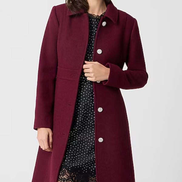 J.Crew Factory Lady Day Coat with Jeweled Buttons