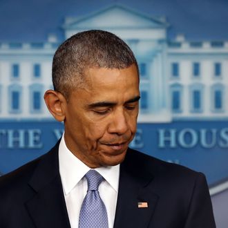 US President Barack Obama makes a statement on the Brady Briefing room at the White House April 23, 2015 in Washington, DC.