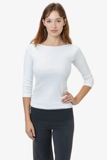 Los Angeles Apparel Baby-Rib 3/4 Sleeve Boatneck Top
