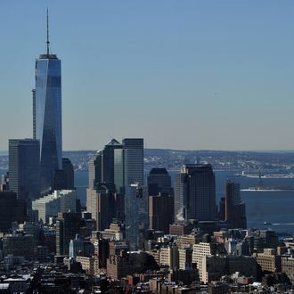 View of One World Trade Center (L), also known as the 