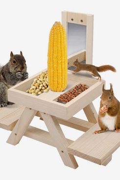 Solution4Patio Expert Squirrel Picnic Table With Mirror, Corncob Holder, and Snack Tray