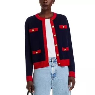 C by Bloomingdale's 100% Cashmere Contrast Trim Cardigan