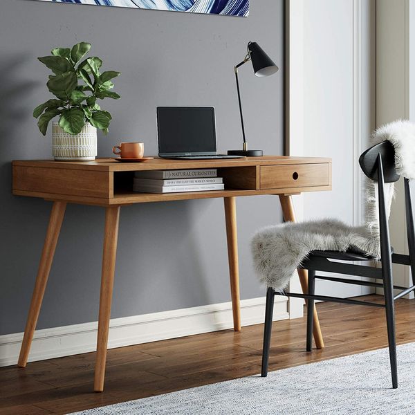 Computer Desk Small Office Desk 40 Inch Writing Desks Small Space Desk  Study Table Modern Simple Style Work Table with Storage Bag Iron Hook  Wooden