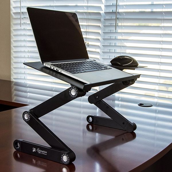 Black LEEHEE X-Large Adjustable Computer Laptop Standing Desk with Foldable Legs Laptop Bed Tray Table Portable Lap Tablet Table with Storage Drawer for Bed Home Office Working Gaming Eating 