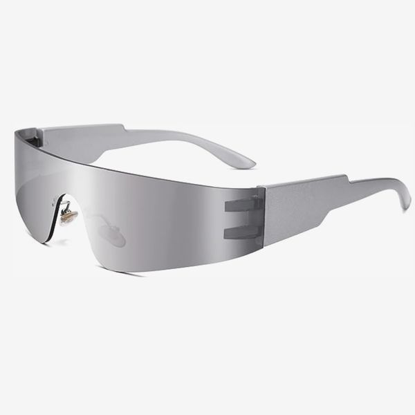 COASION Y2K Silver Futuristic Metallic Sunglasses