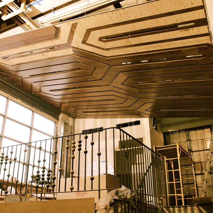 The interior of the space, inspired by the Ace Hotel lobby, has a seventies vibe.