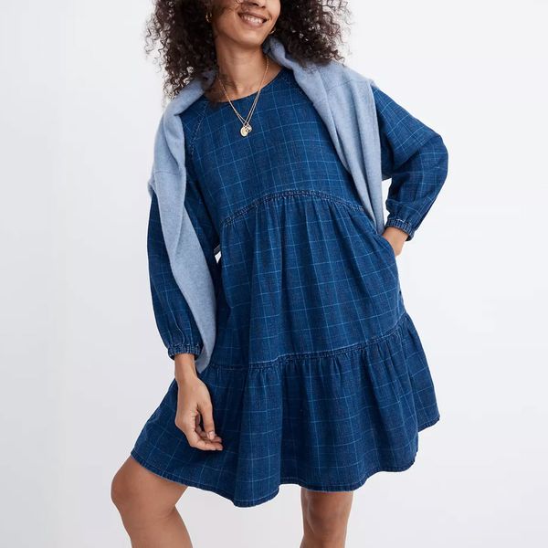 Madewell Windowpane Denim Mini Dress