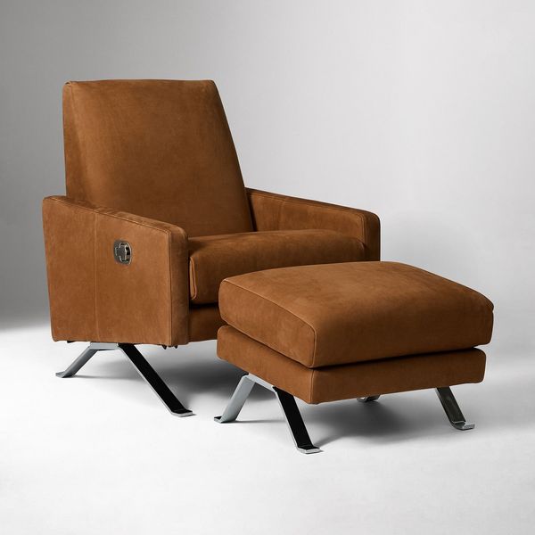 West Elm Crawford Leather Recliner & Ottoman Set