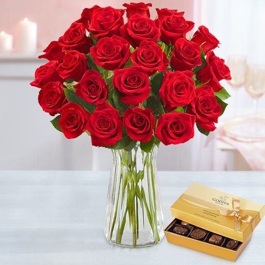 1-800-Flowers Two Dozen Red Roses & Godiva Chocolate