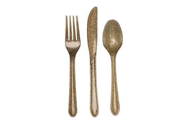 24-Piece Premium Plastic Assorted Cutlery, Glitz Gold Glitter
