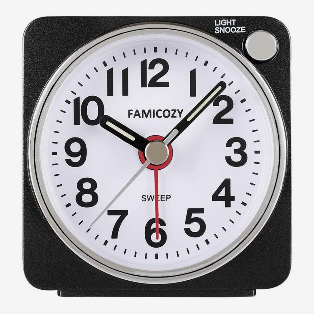 Small Travel Sweep Silent Movement Analogue Alarm Clock With Snooze Black/White 