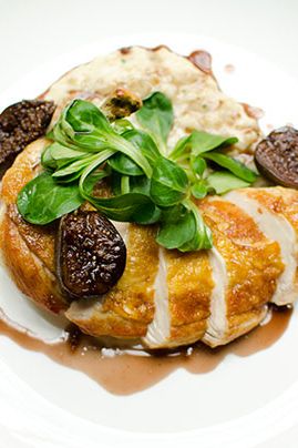 Senat Farms chicken, with steel-cut oats, figs, and maple.