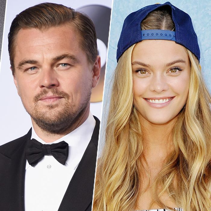 Tobey Maguire, Leo DiCaprio, and Nina Agdal.