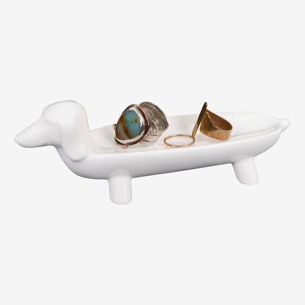 Creative Co-op Elongated White Ceramic Dog Dish