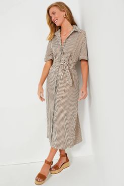 Pomander Place Brown Gingham Seersucker Zacara Dress