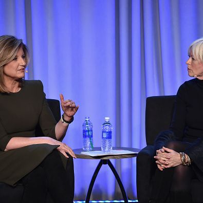 Arianna Huffington talks with Joanna Coles at the American Magazine Media Conference. Photo: Larry Busacca/Getty Images for Time Inc.